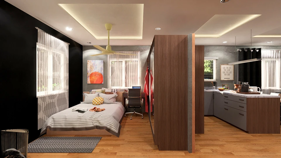 Bedroom & Kitchen View